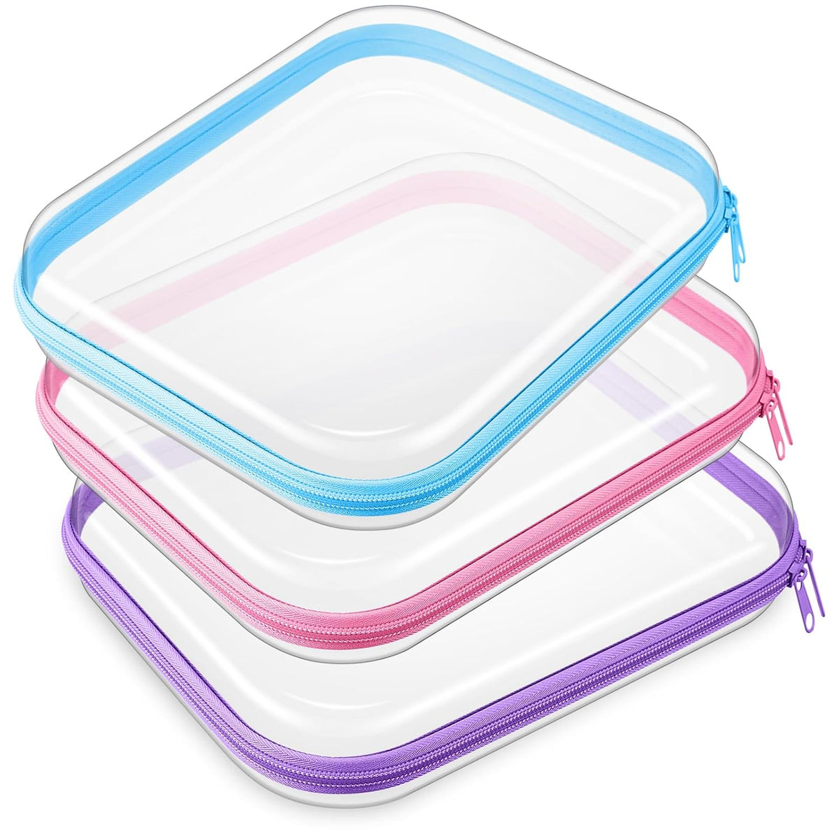 Hoolerry 3 Pcs Clear Hard Zipper Case Plastic Pouch Transparent Hard Case Clear Makeup Bag Portable