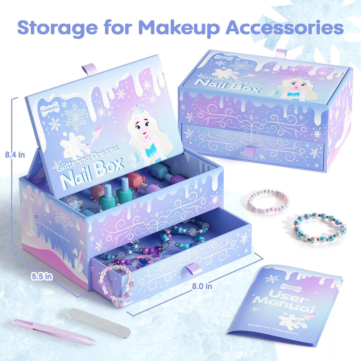 Tomons Kids Nail Polish Set for Girls, Non Toxic Nail Polish Art Kit for Kids Ages 7-12, Toys Gifts