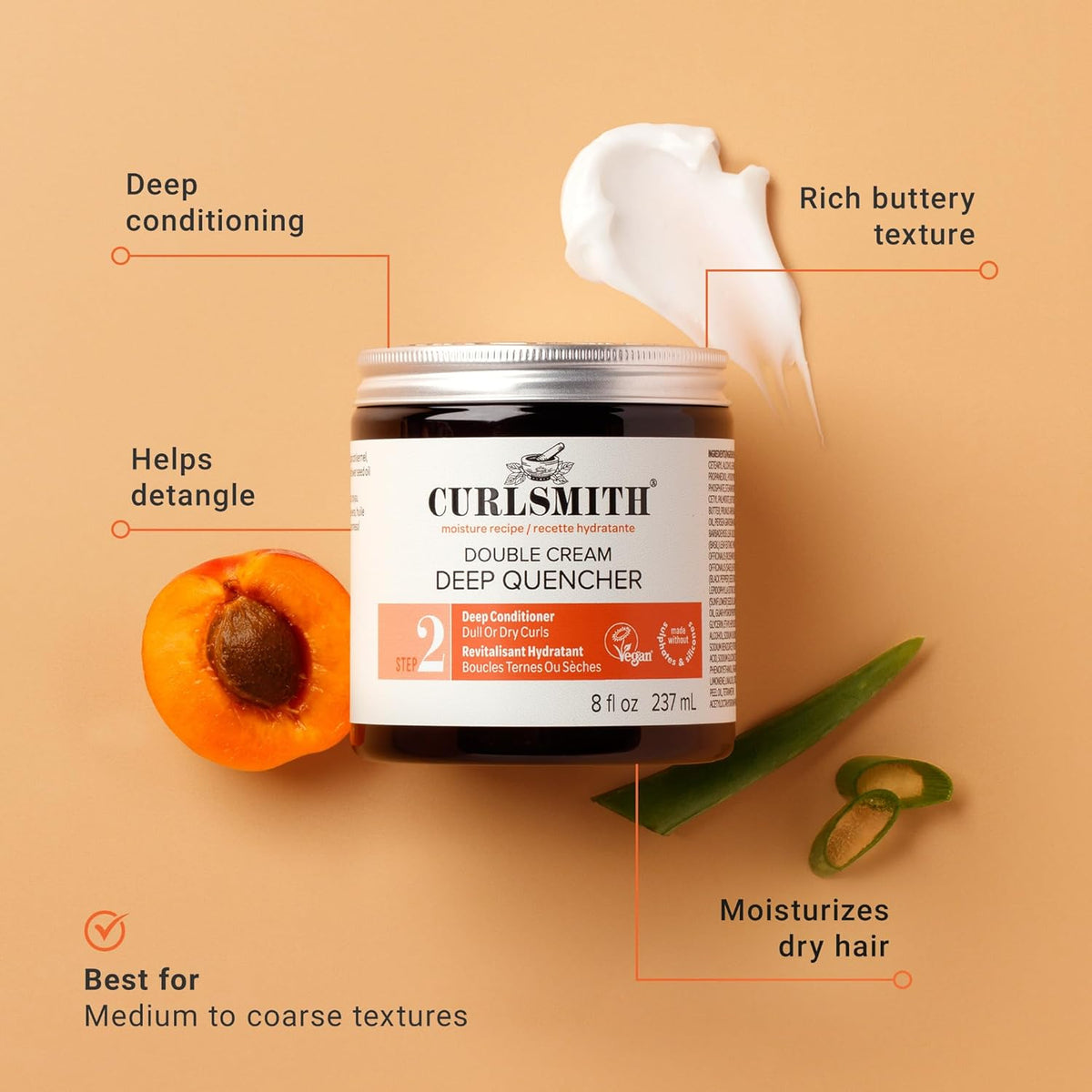 CURLSMITH Double Cream Deep Quencher - Deep Conditioning Mask for Curls, Hydrating and Detangling