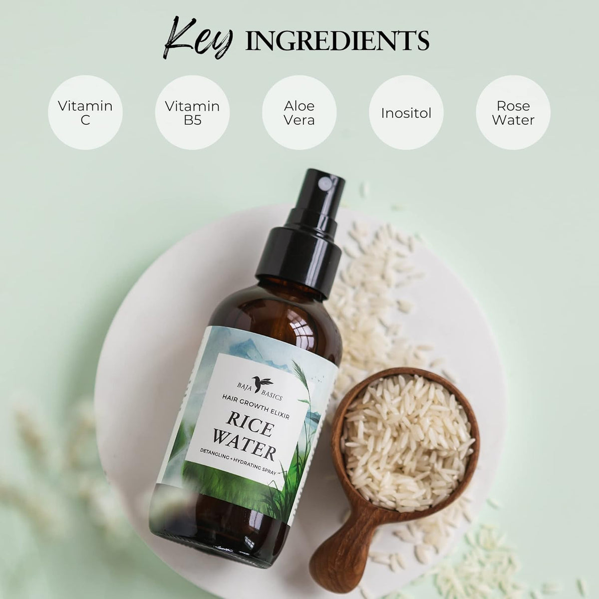 Rice Water For Hair Growth by Baja Basics, Thickness, Strength, Shine - Leave-in Conditioner for