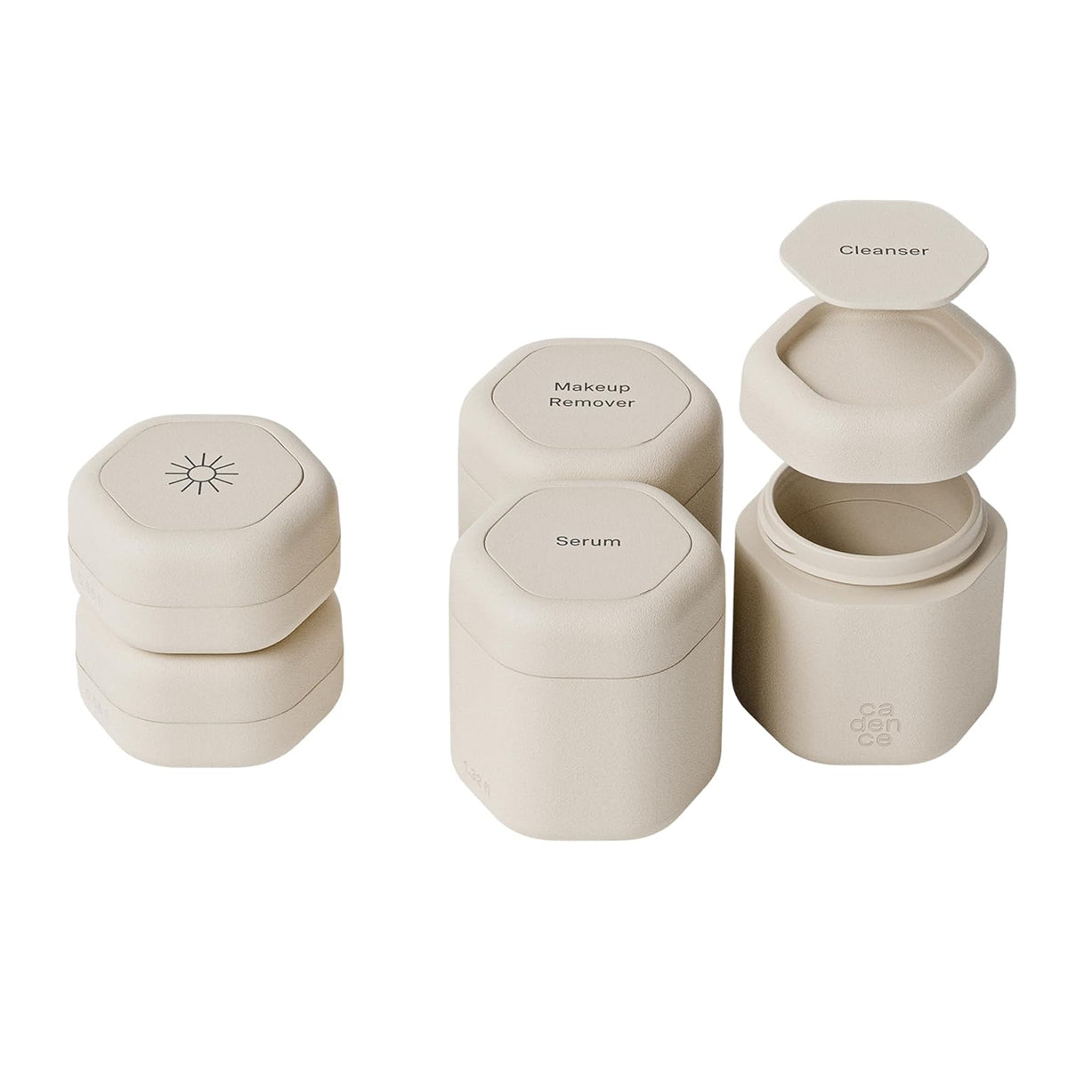 Cadence Travel Containers - Core Skincare Set - Magnetic Containers with Lids,2 Small (0.56oz) & 3