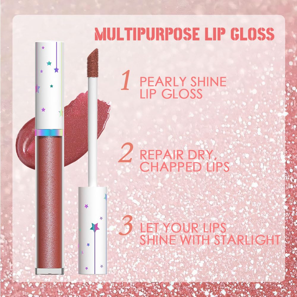 evpct 1Pcs Mauve Red Metallic Shimmer Glitter Lip Gloss Liquid Lipstick Long Lasting Waterproof 24