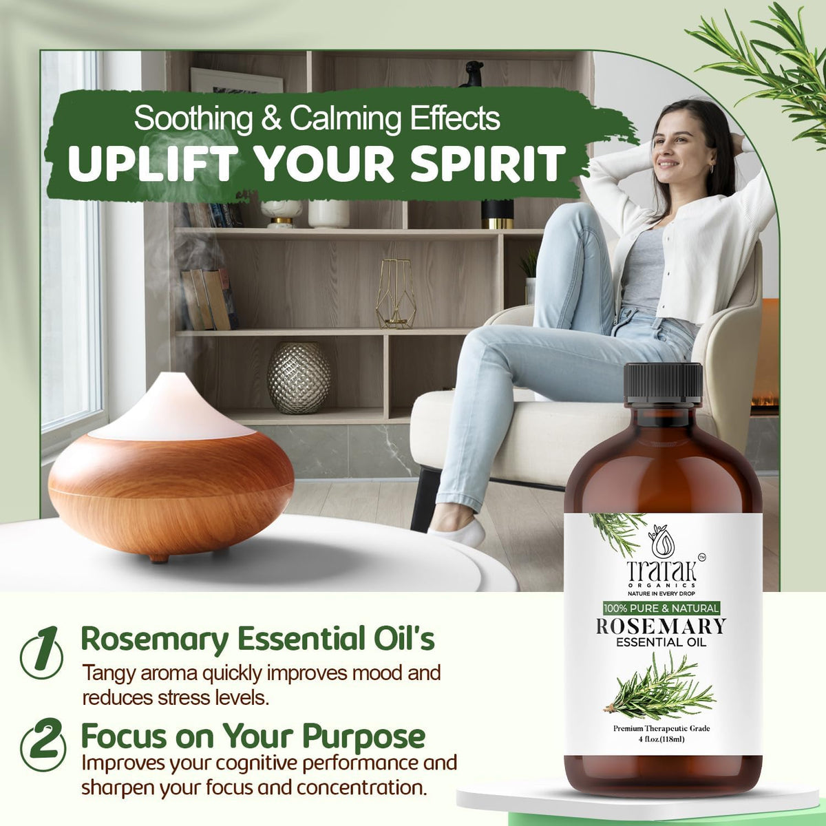 Rosemary Essential Oil 4 Fl Oz - 100% Pure and Natural Oil with Premium Dropper - Premium
