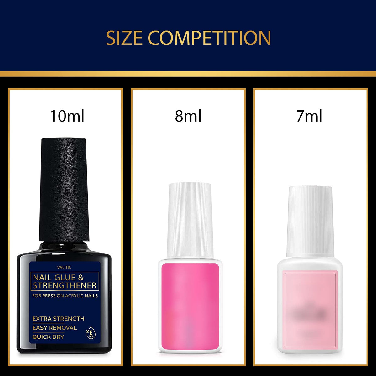 Valitic Strong Nail Glue and Strengthener - Quick Dry Brush On Gel for Long Lasting Nails