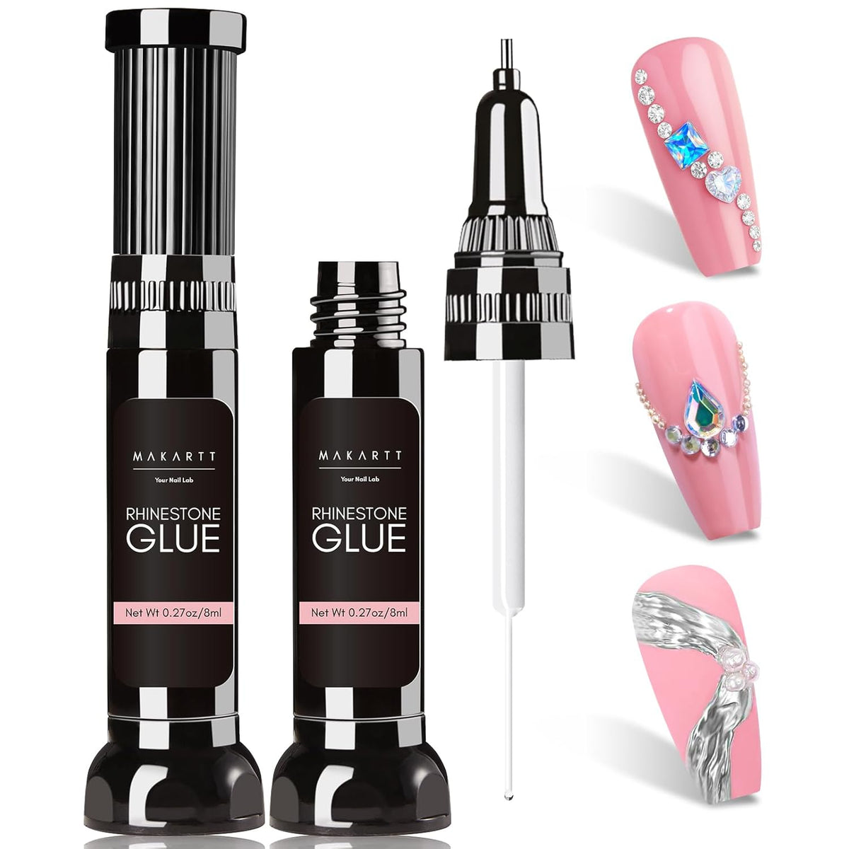 Makartt Nail Rhinestone Glue Gel, Upgrade Gel Nail Glue with Brush Pen Tip Super Strong Adhesive