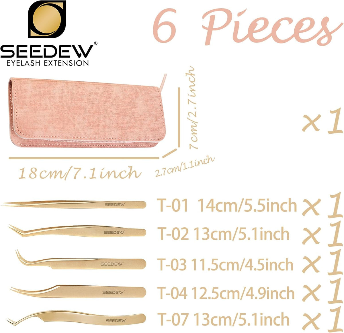Tweezers Eyelash Extension 5 Pieces Stainless Steel Straight and Curved Professional Set Supplies