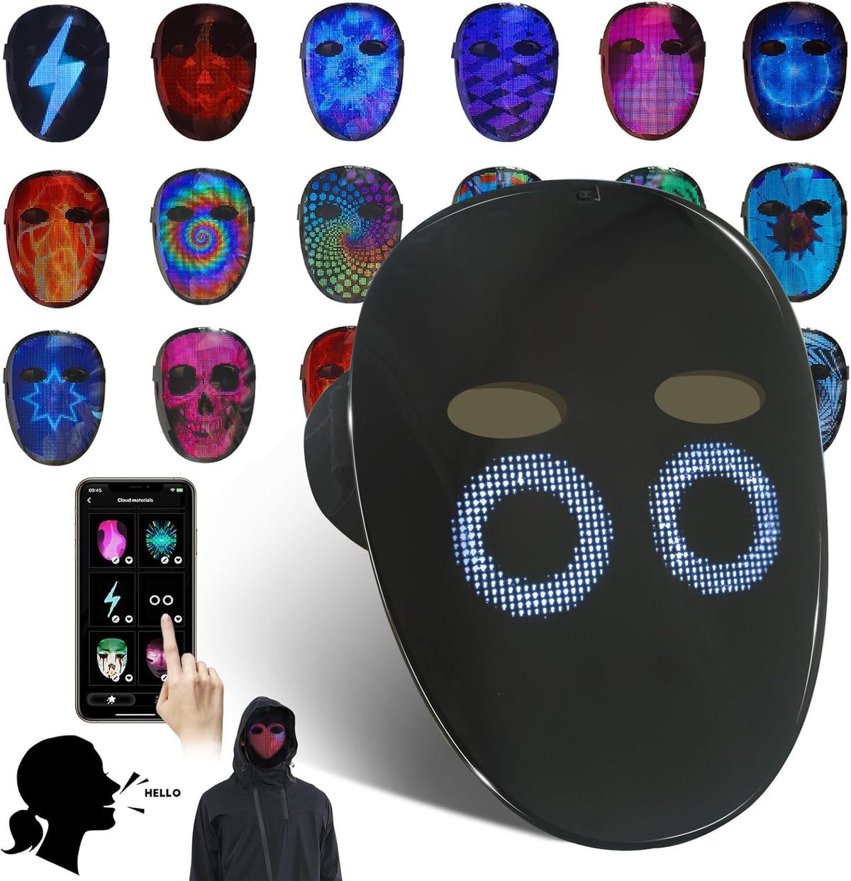 Led Mask with Gesture Sensing,Light up mask for Kids/Men/Women LED Halloween Mask for Costume