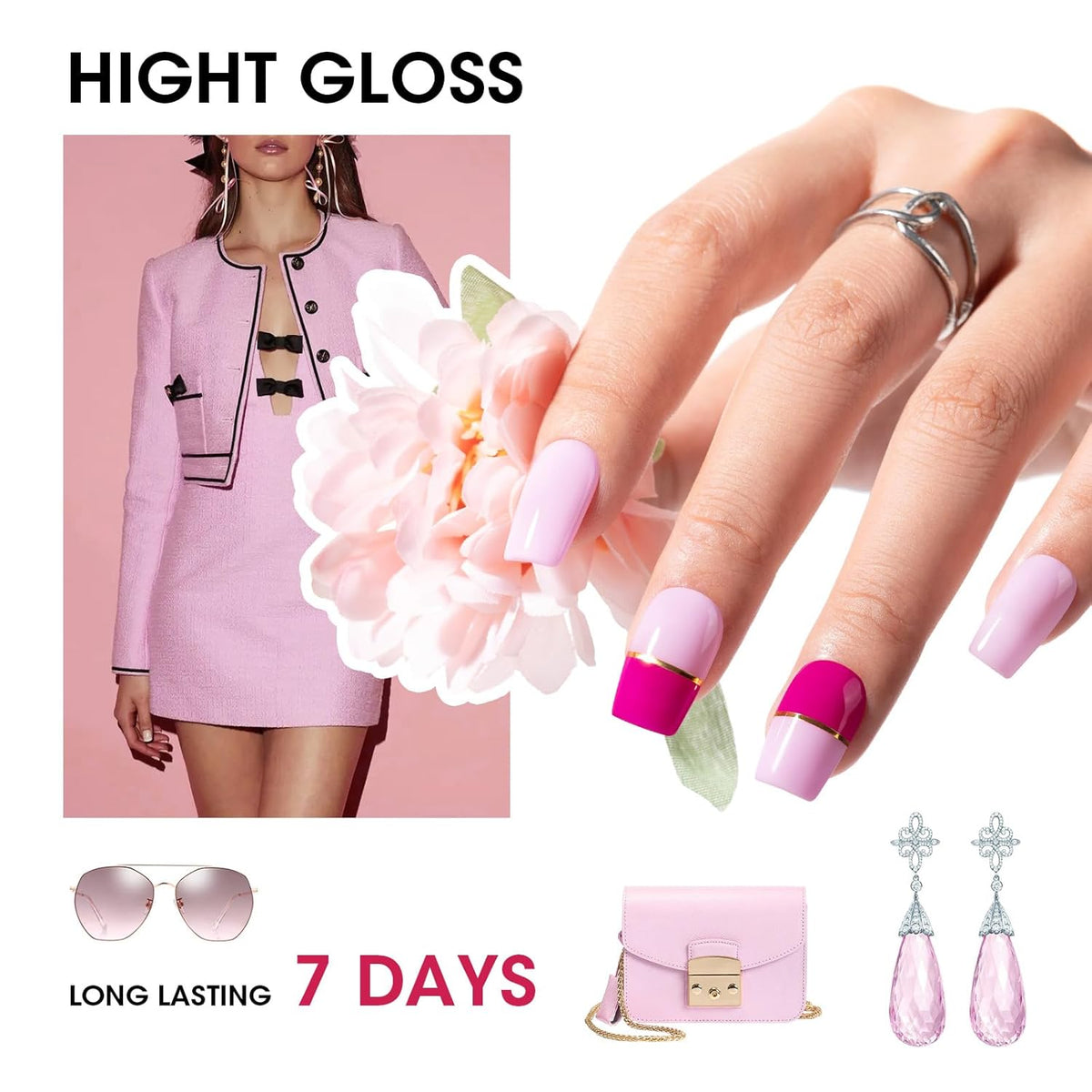 GELLEN Hot Pink Nail Polish, Pinkish Purple Natural Traditional Regular Nail Polish Quick Air Dry