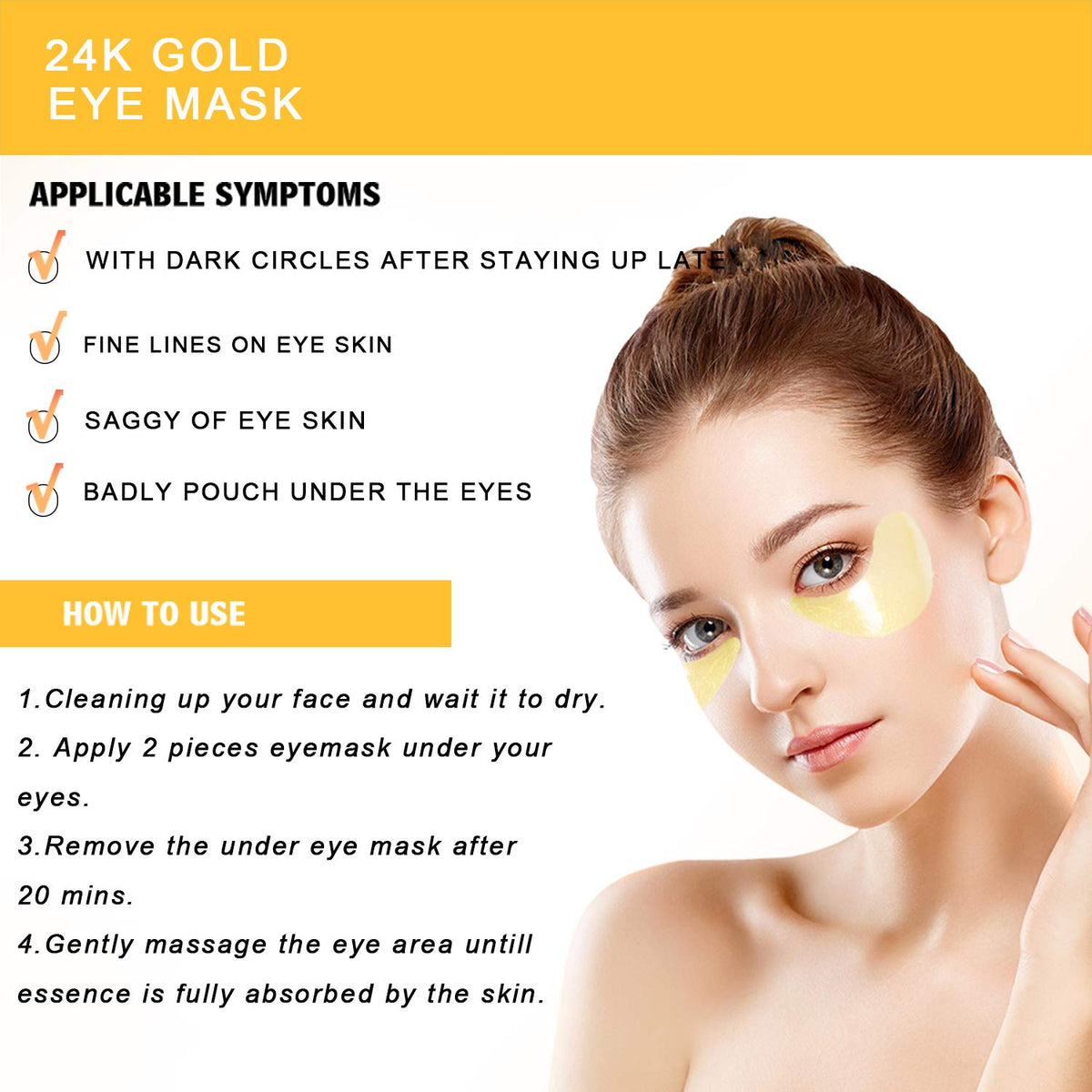 Under Eye Patches, 24K Gold Eye Mask, 60PCS Under Eye Mask, Collagen Gel Pads Patch Treatments for