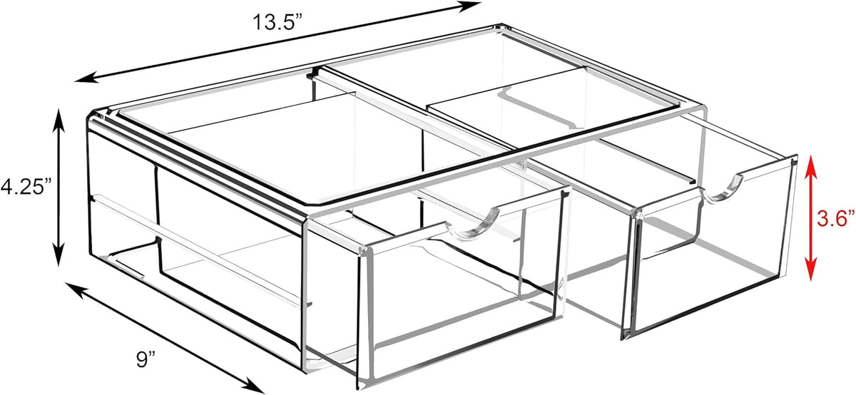 Sorbus Large Stackable Acrylic Drawers - 2 Clear Storage Drawers for Organizing Make up, Nail