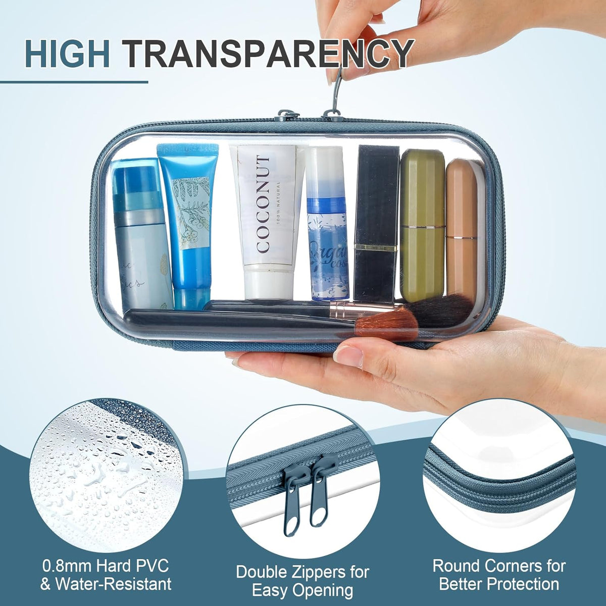 Hoolerry 4 Pcs Hard Clear Zipper Case Makeup Bags Plastic Pencil Pouch Transparent Storage Box