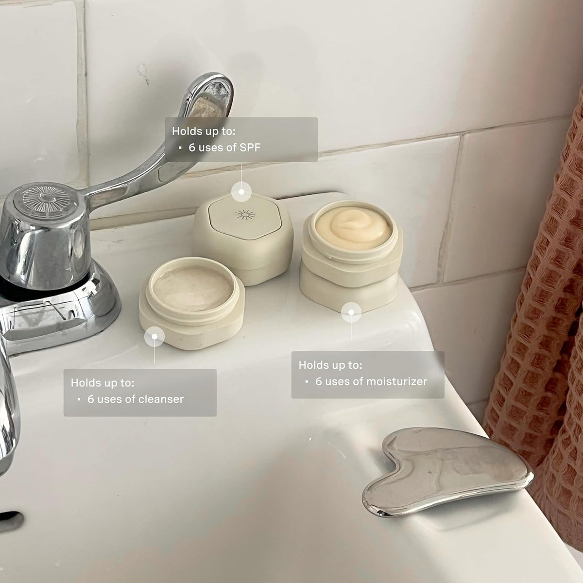 Cadence Travel Containers Basic Skincare Set - Magnetic Containers with Lids,Carry On Travel
