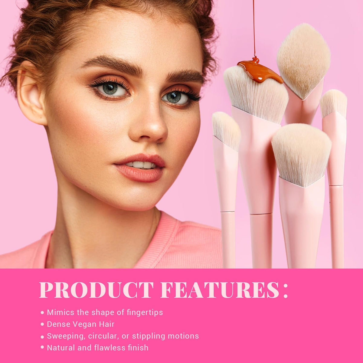 Jessup Pink Makeup Brushes Set 14Pcs Make up Brushes Premium Vegan Foundation Concealer Blush