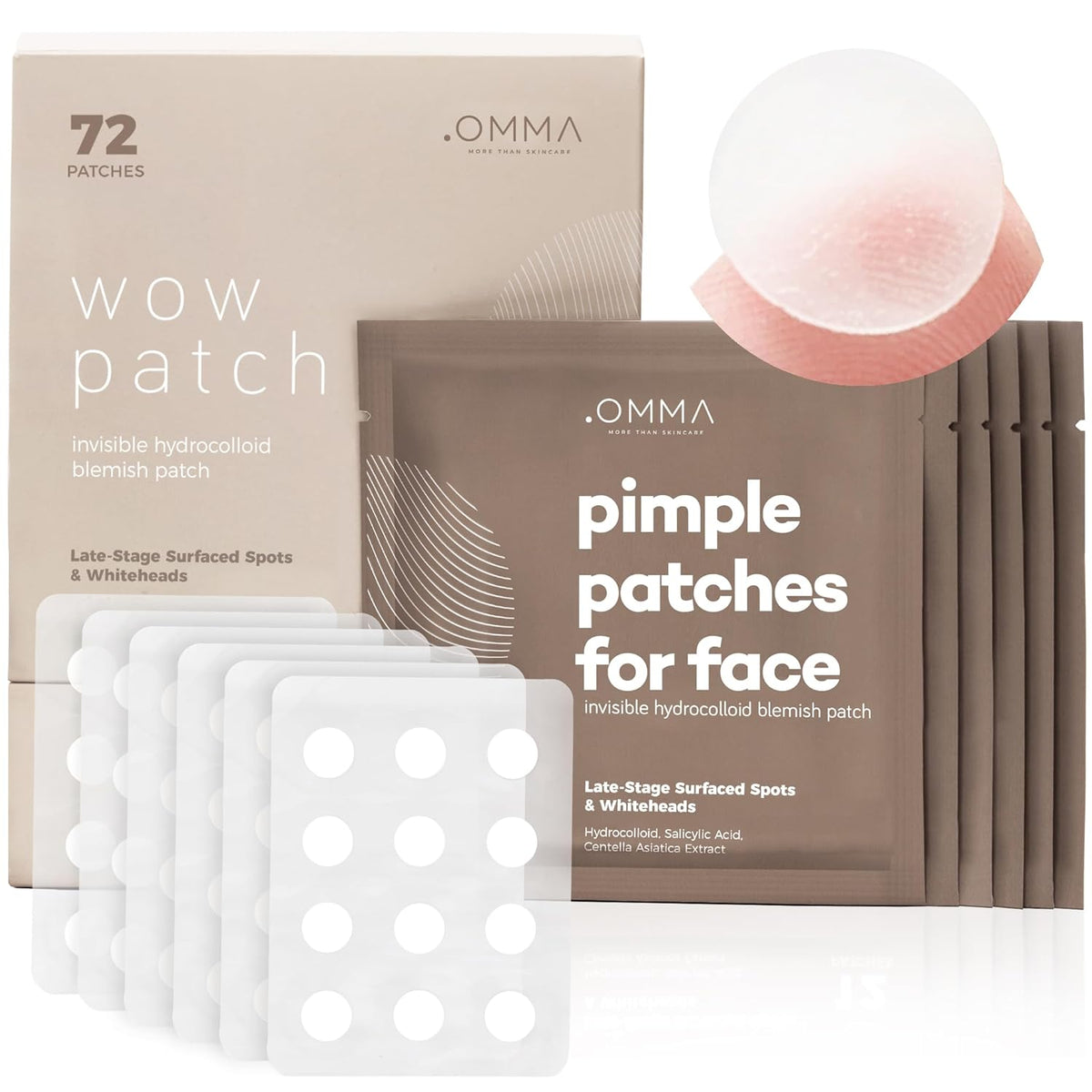 OMMA Korean Pimple Patches for Face with Hydrocolloid Patch, Invisible Blemish Pimple Stickers Acne