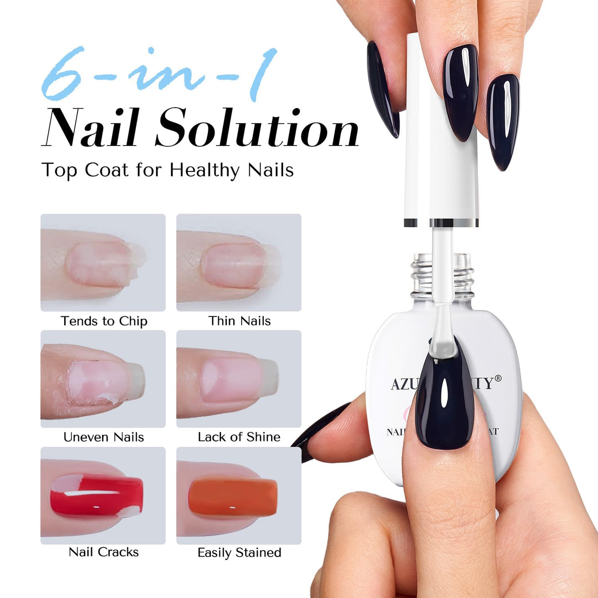 AZUREBEAUTY Natural Top Coat Nail Polish – Clear, Quick Dry, Long Lasting, Glossy Shine, Air Dry