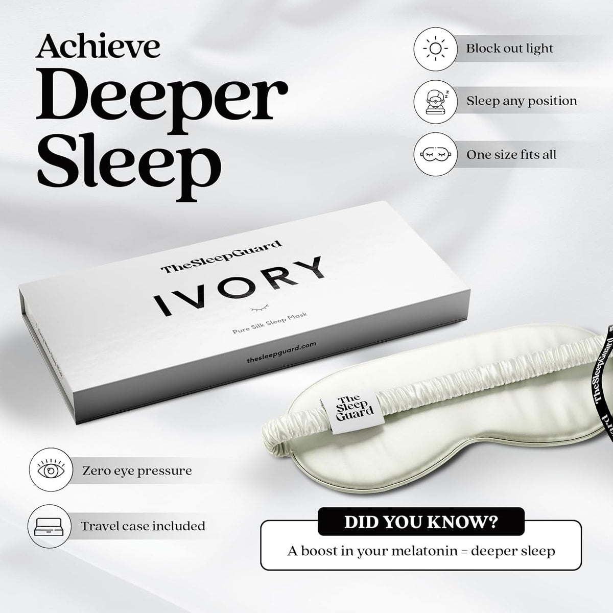 Pure Silk Sleep Mask [100% 6A Mulberry Silk, 22 Momme] Light Blocking Travel Essentials. Eye Masks