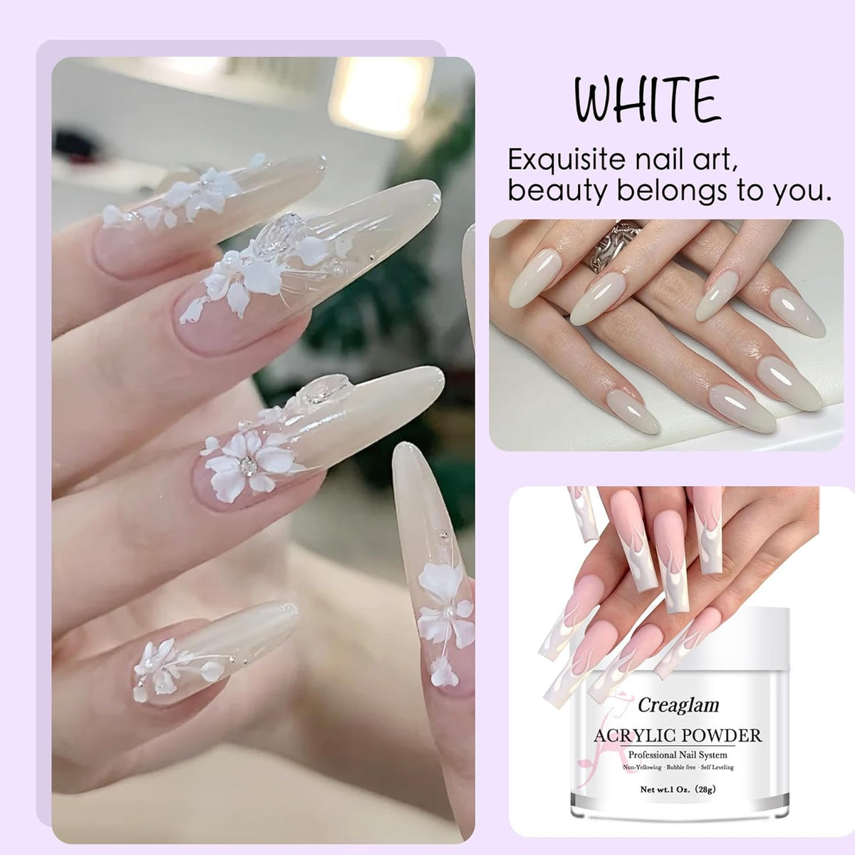 Cover Acrylic Powder for Nail: 3 Pcs Super Acrylic Nail Powder Polymer for Carving Nails - 28g