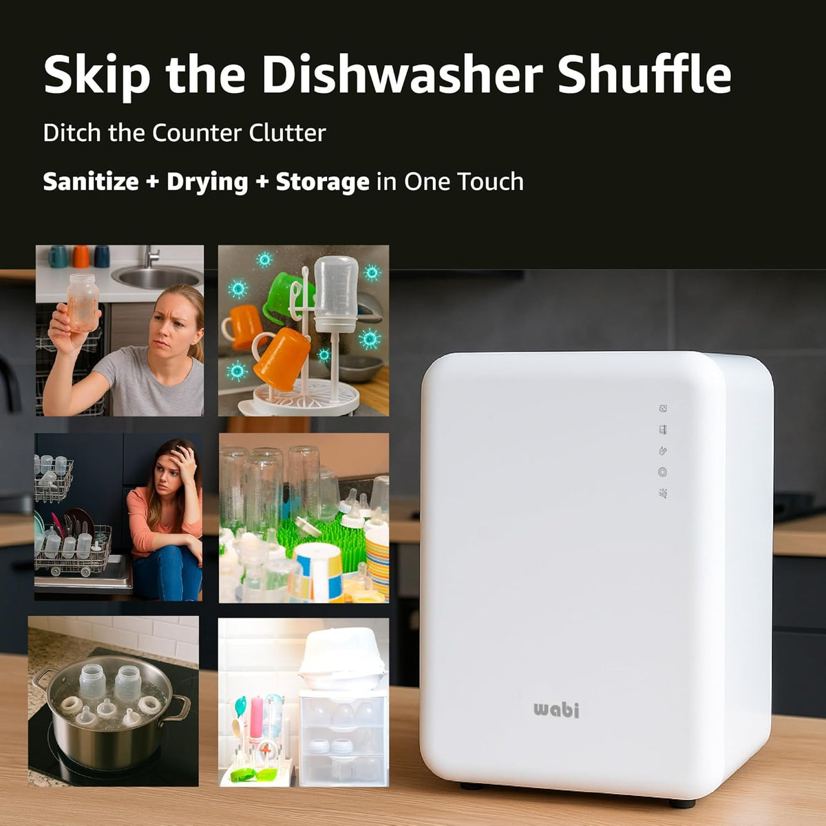 WABI UVC LEDs 3-in-1 Sanitizer & Dryer 360° Box | Disinfect, Dry, & Store Everyday Items, Baby