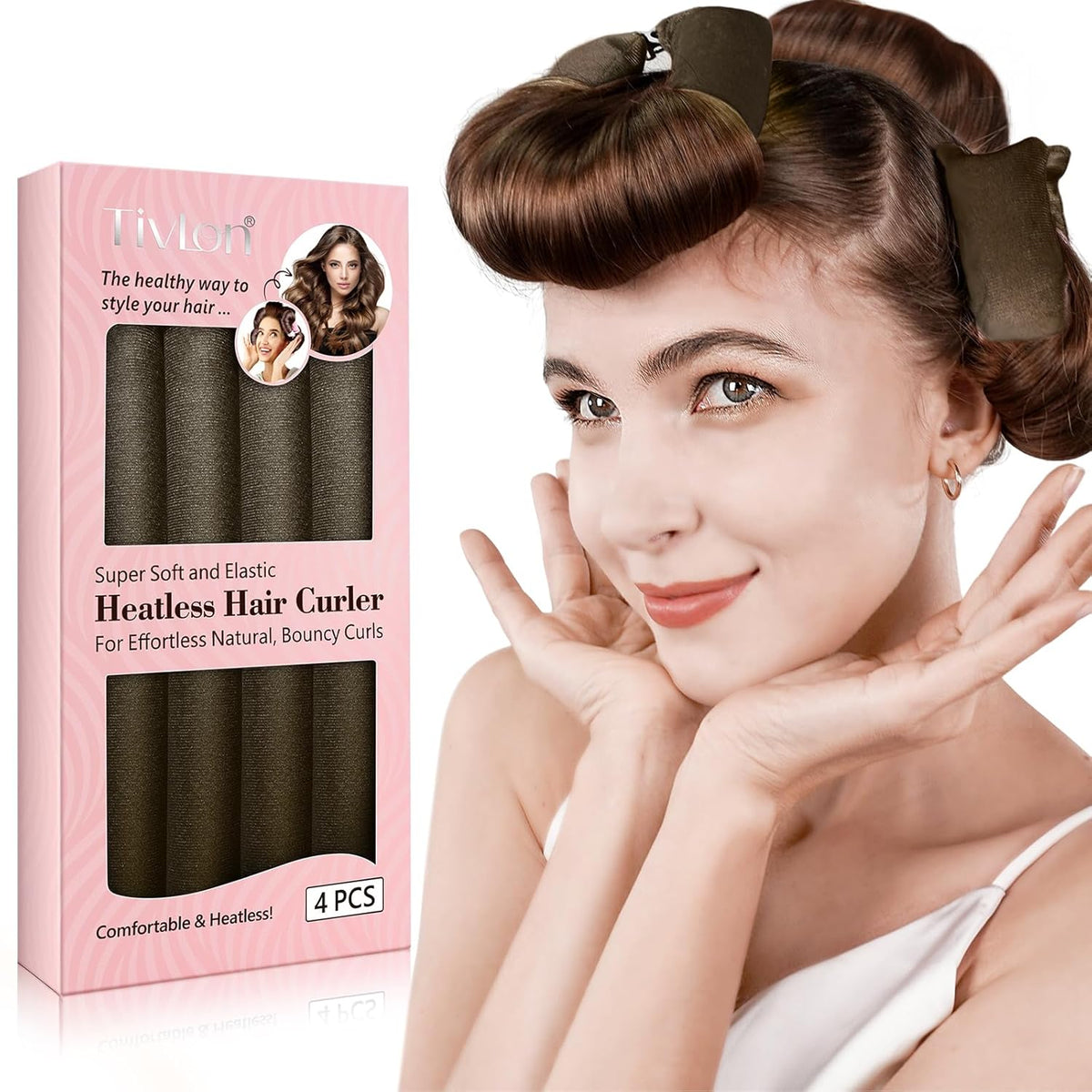 Heatless Curls Overnight, 4 Pcs No Heat Curling Blowout Rod, Satin Blowout Look Heatless Hair