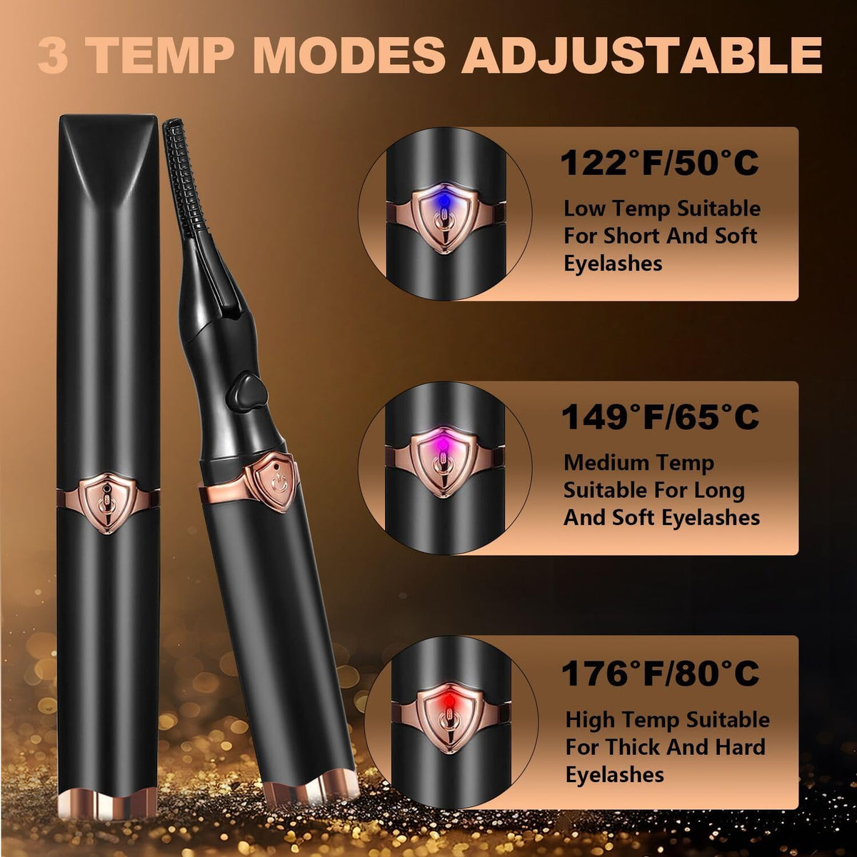 Heated Eyelash Curler, 2-in-1 Clip-Type Design, 3 Temperature Modes, USB Rechargeable Electric lash