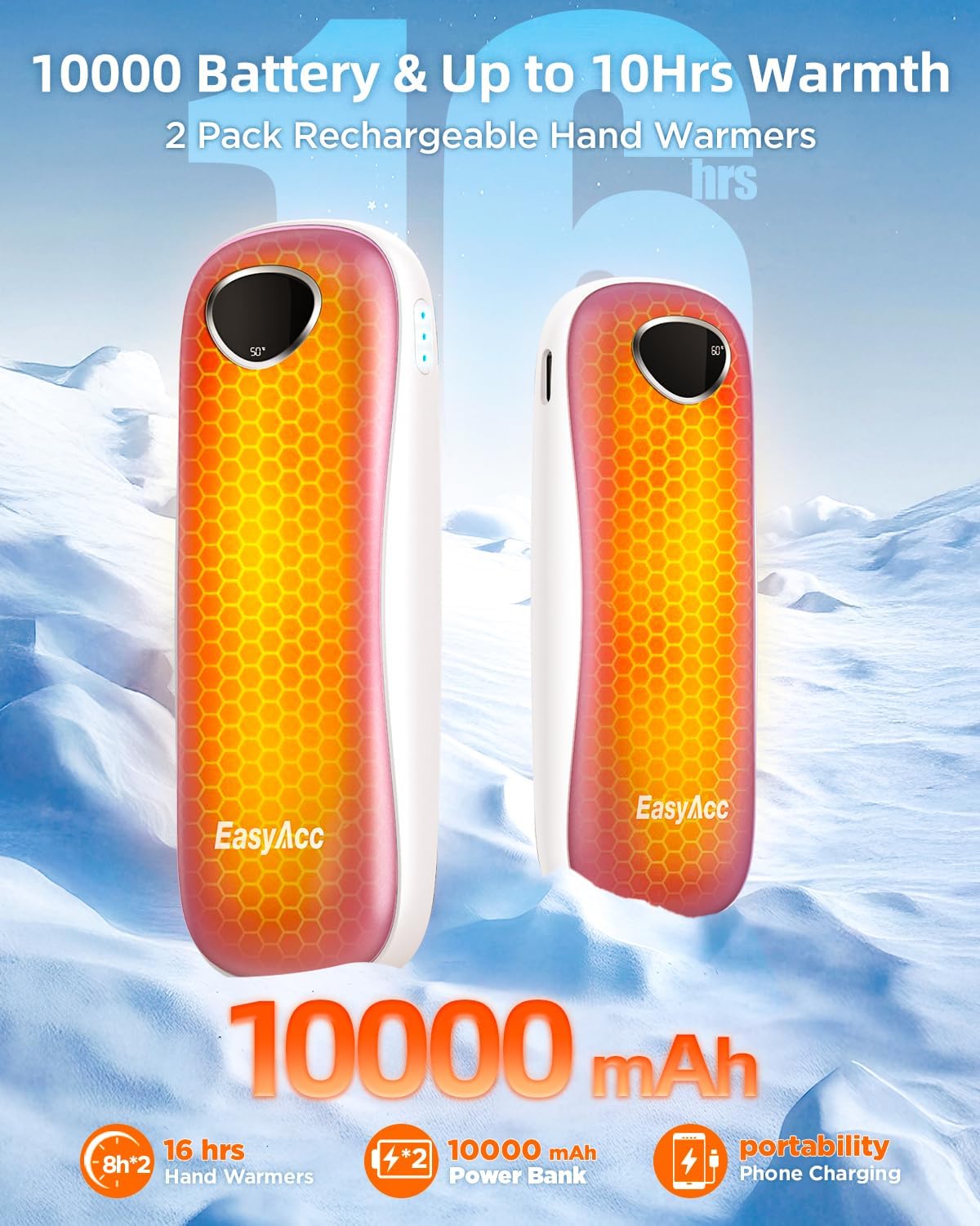 EasyAcc® Pocket Size Hand Warmers Rechargeable, Golf Hunting Hand Warmers, Real 16 Hrs Warmth, Heat