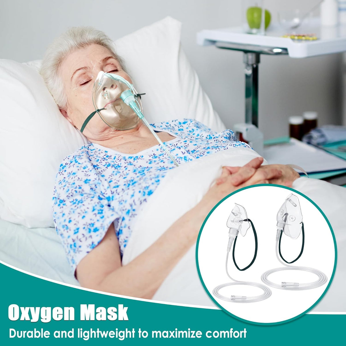 Geiserailie 2 PCS M/L Oxygen Mask with 6.6 Ft Tubing and Adjustable Elastic Strap, Adult Oxygen