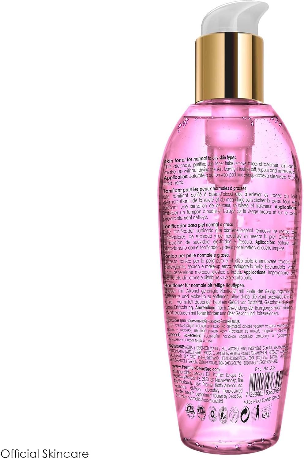 Premier Dead Sea Skin Toner Normal To Oily Skin, pH 5.5 balancing, alcoholic cleanser that is mild