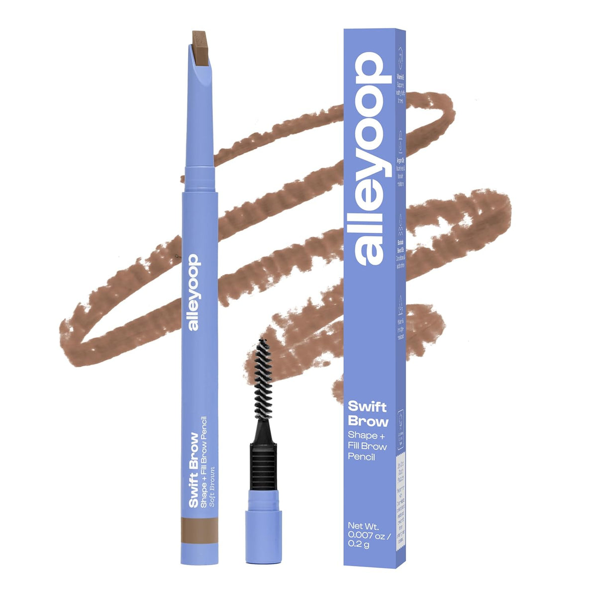 ALLEYOOP Swift Eyebrow All-In-1 Brow Definer with Built-In Sharpener & Spoolie Brush, Water &