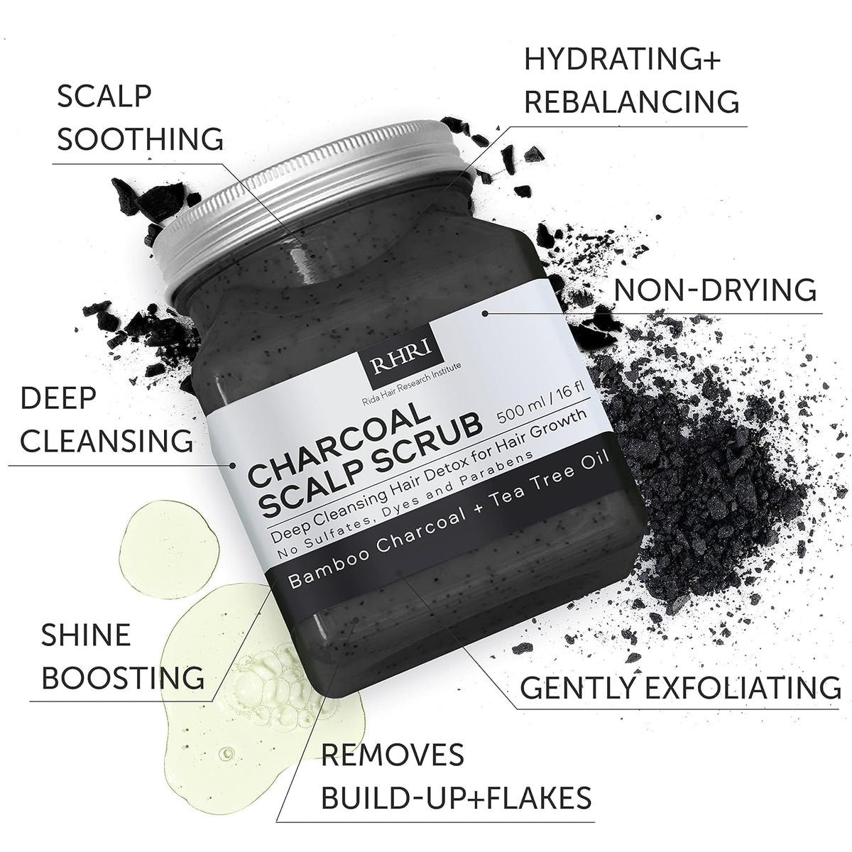 Sulfate-Free Charcoal Scalp Scrub with Bamboo Charcoal & Tea Tree Oil | Exfoliating Hair & Scalp