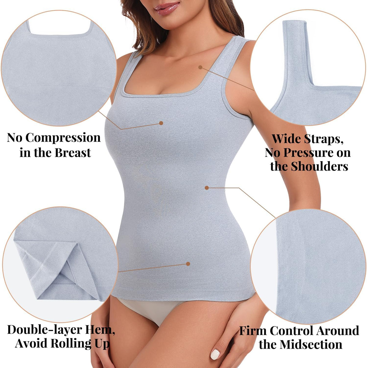 EUYZOU Women's Tummy Control Shapewear Tank Tops Seamless Square Neck Compression Tops Slimming