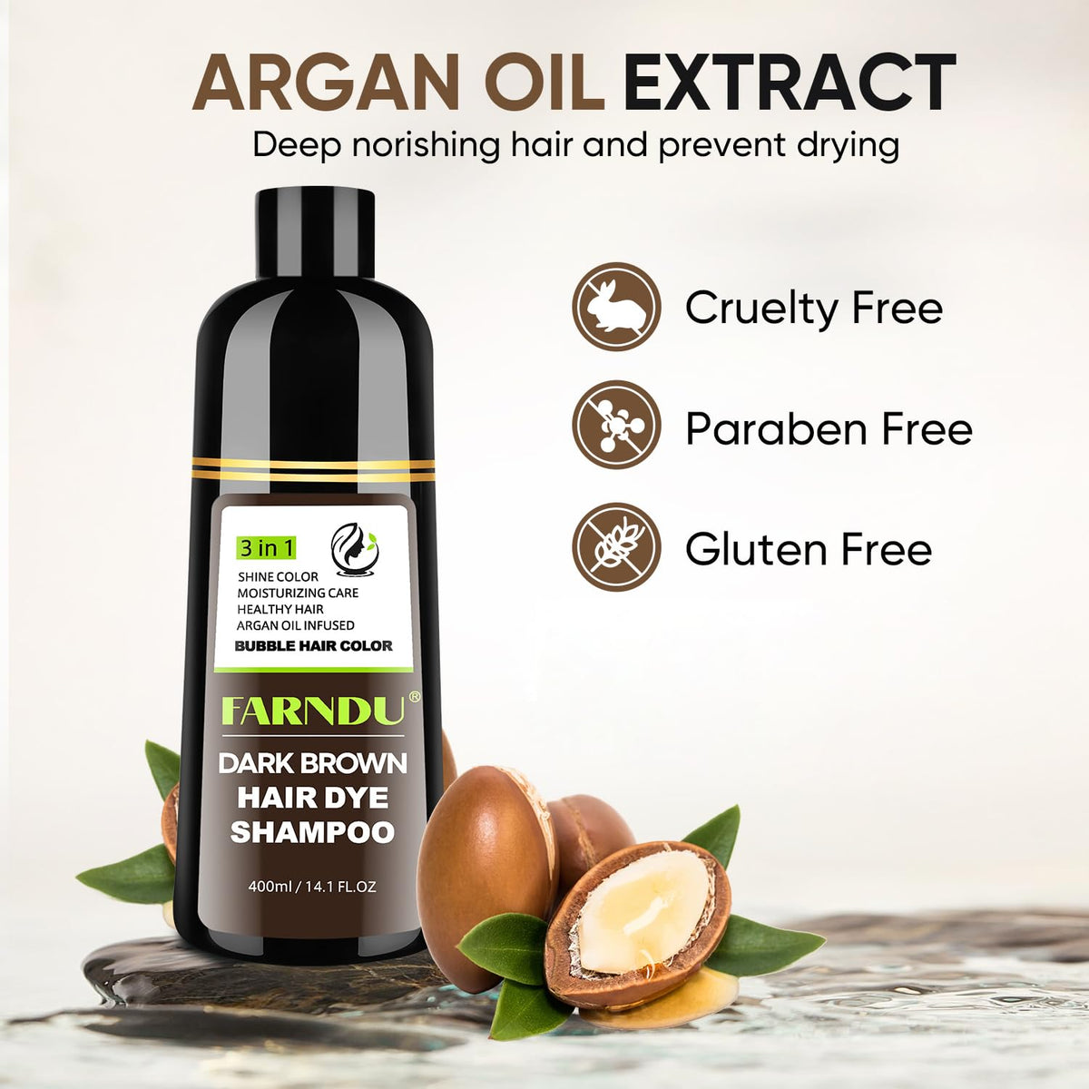 Dark Brown Hair Dye Shampoo 3 in 1 for Women Men Hair Color Shampoo Dye for Grey Hair Coverage