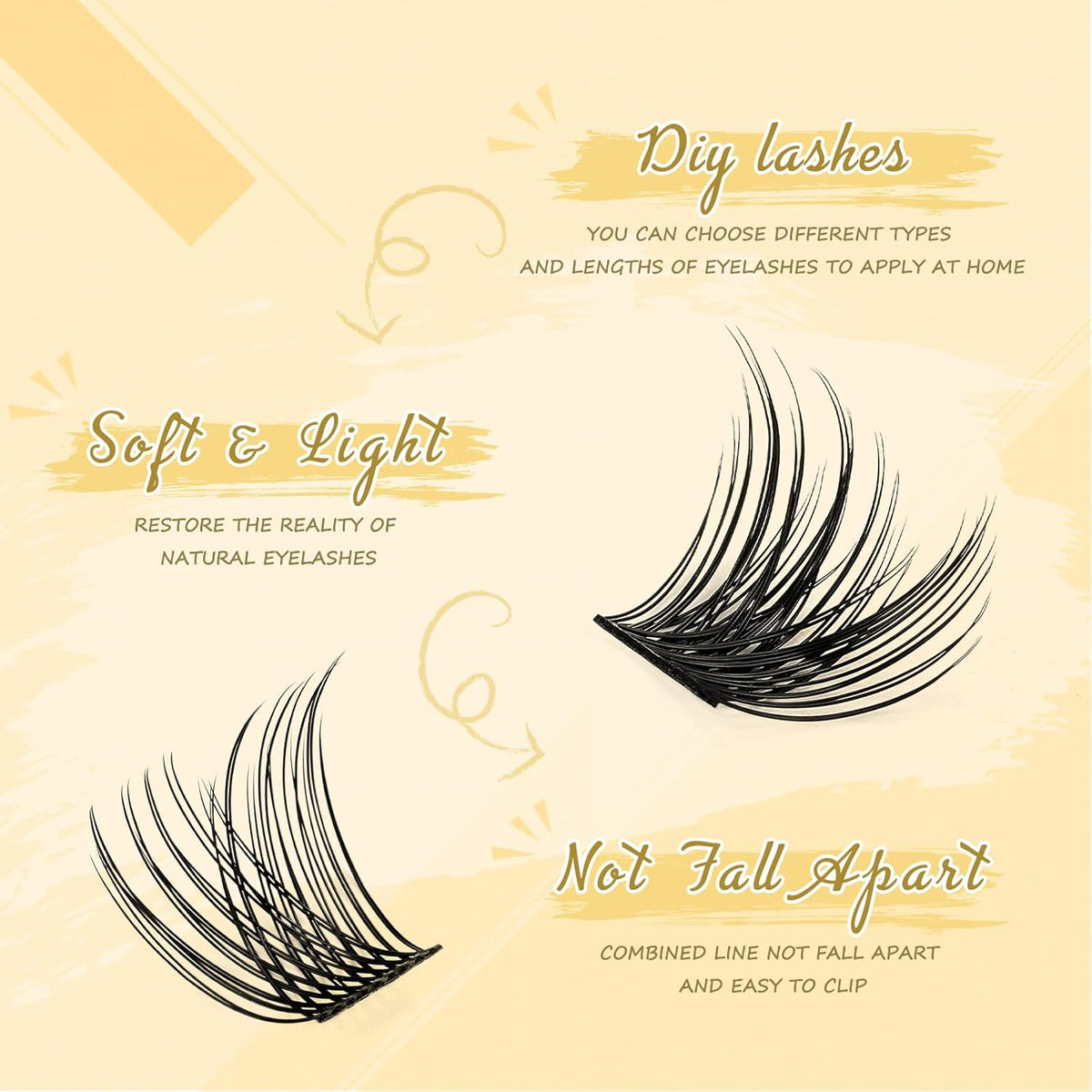 QUEWEL DIY Eyelash Extensions Kit, 144 Pcs Lash Clusters, Cluster Eyelashes Applicator Tool, Super