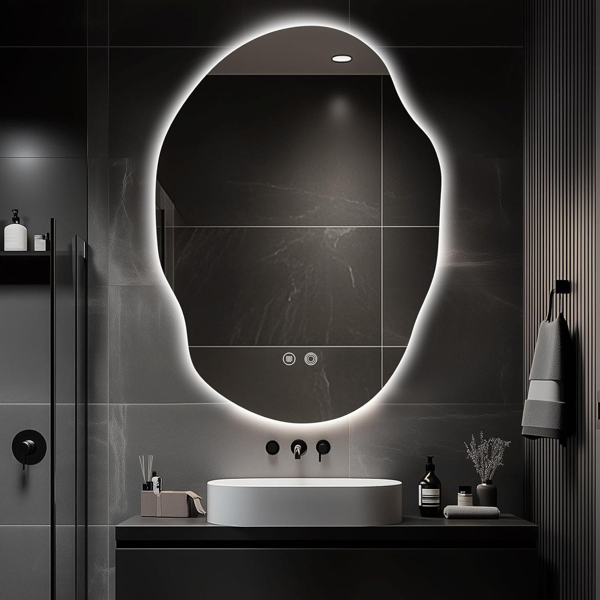 LED Bathroom Mirror with Lights,Asymmetrical Led Bathroom Vanity Mirror for Wall with Front and