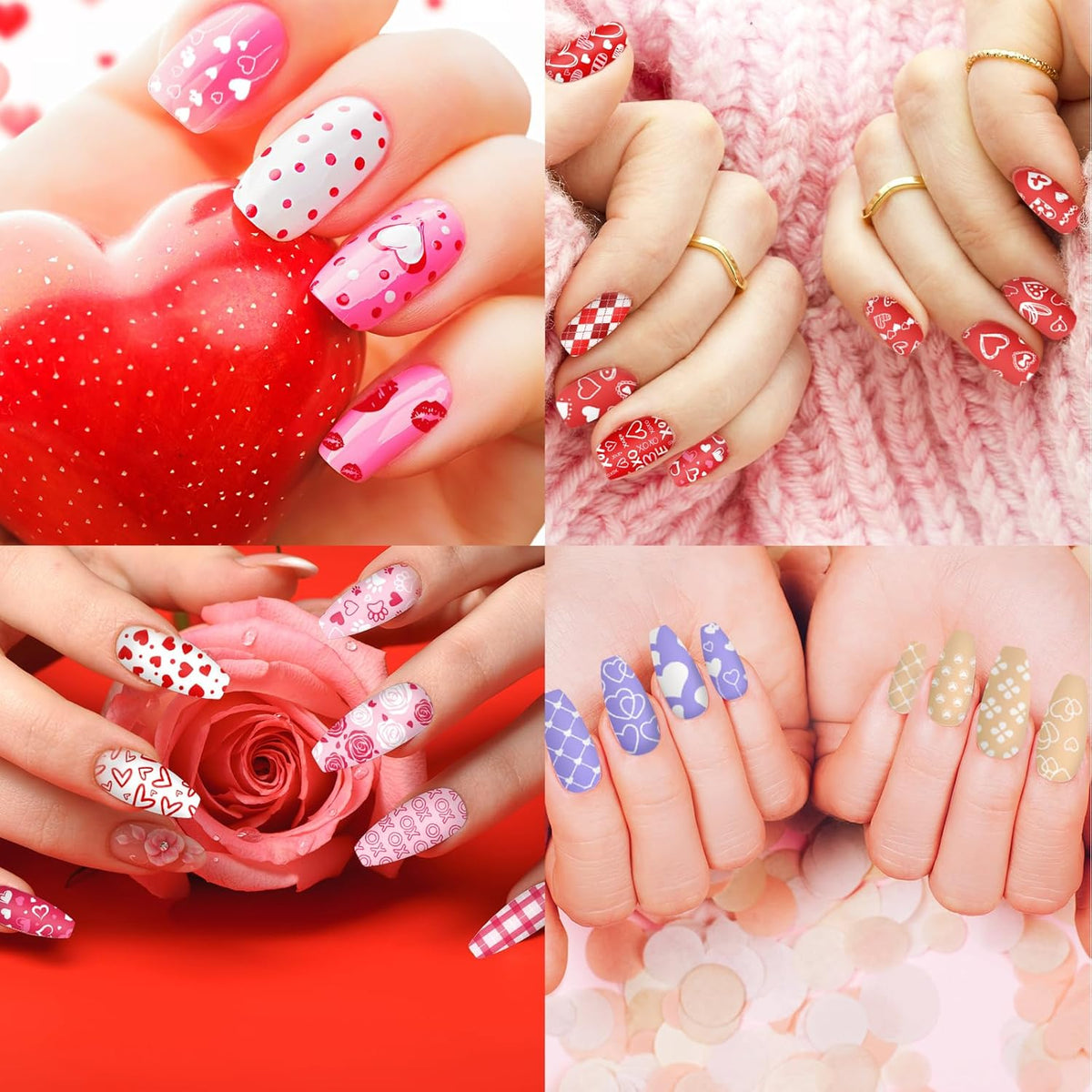 Whaline 10Pcs Valentine's Day Nail Art Stamping Plate Kit Romantic Love Heart Rose Design Nair Art