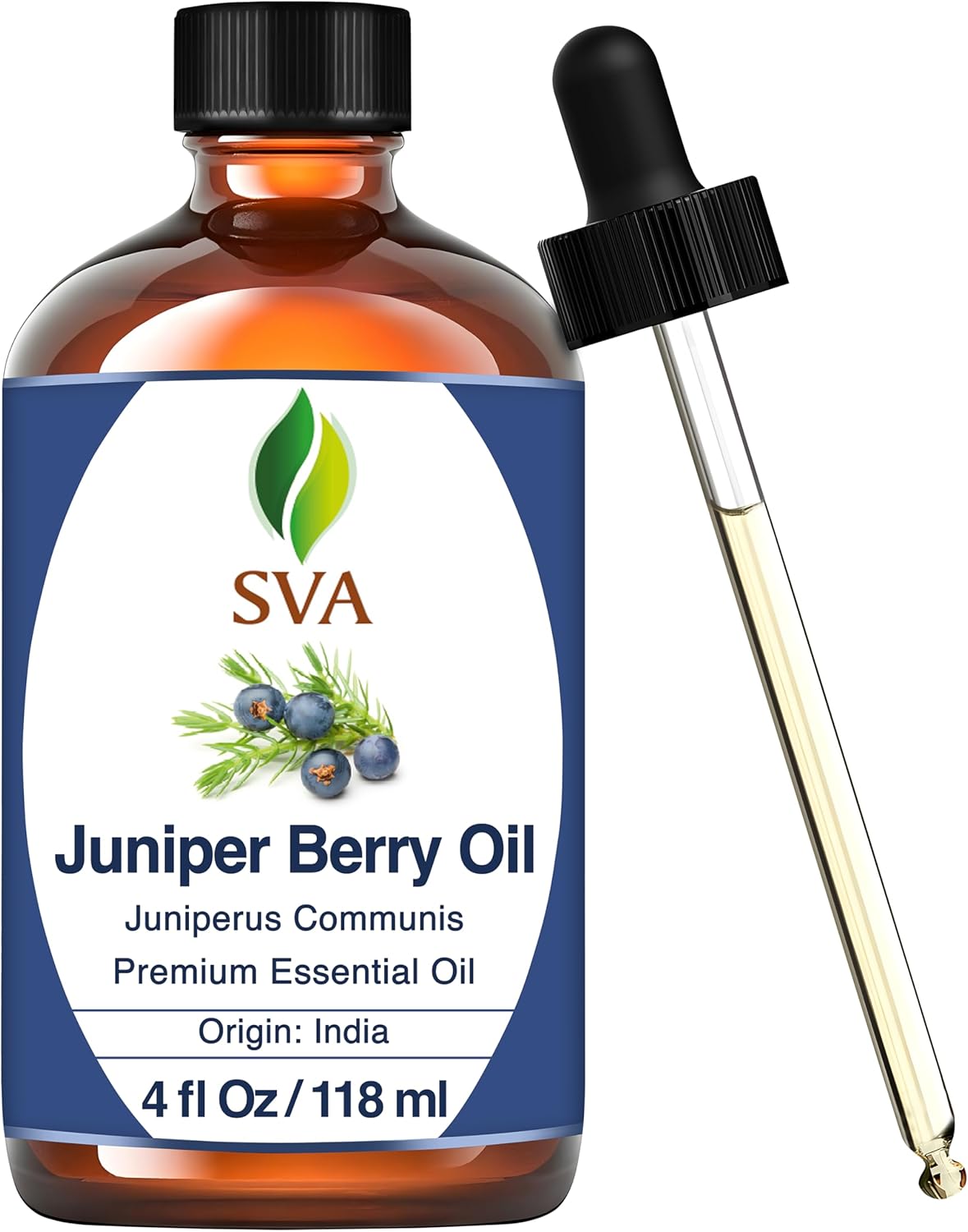 SVA Juniper Berry Essential Oil – 4 Fl Oz – 100% Natural Juniper Oil - for Diffuser, Hair Care