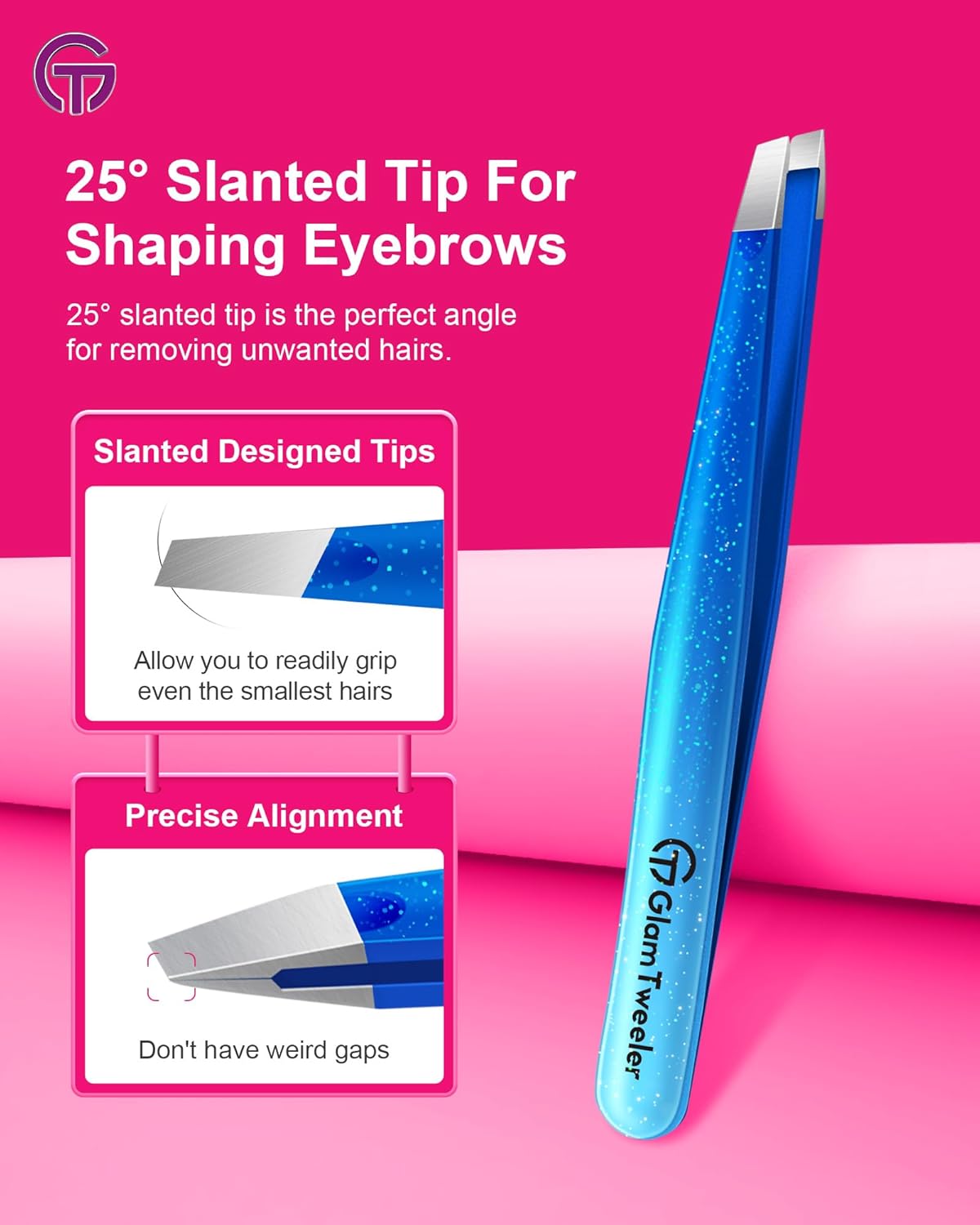 Expert Slant and Point Tip Tweezer Set with Exclusive Storage & Carrying Case, GlamTweeler Sharp &