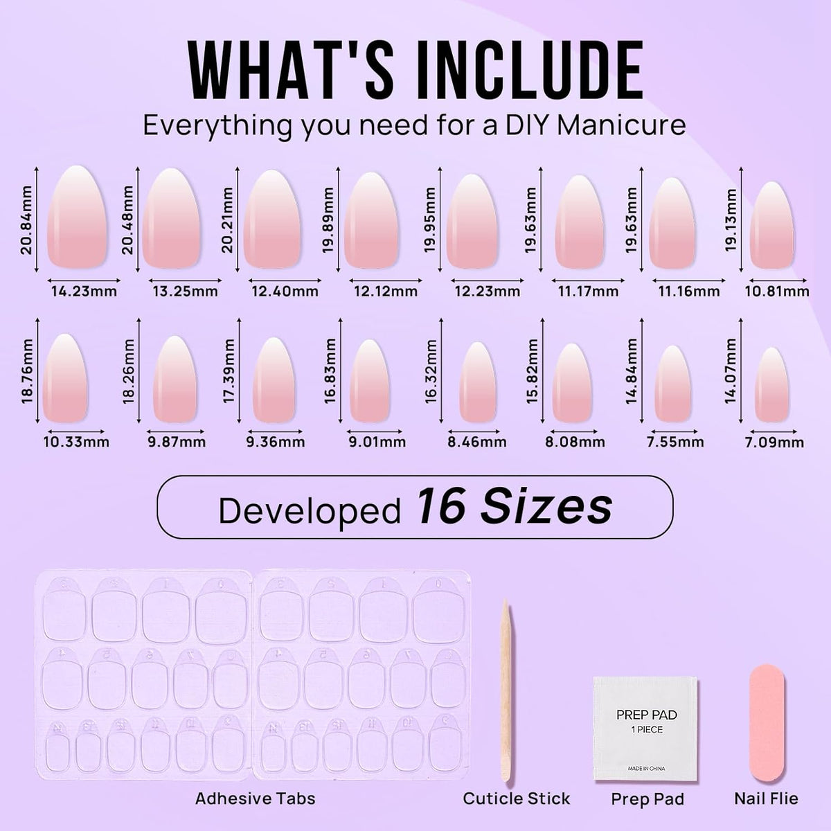Almond Press On Nails Medium - BTArtbox Soft Gel Ombre Fake Nails with Nail Glue, Semi-Transparent