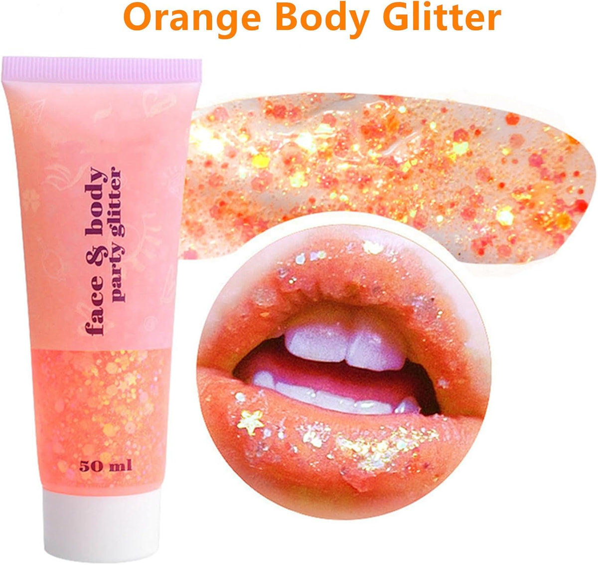 Go Ho Orange Face Body Glitter,Sparkle Orange Face Paint Glitter Makeup,Holographic Chunky Sequins