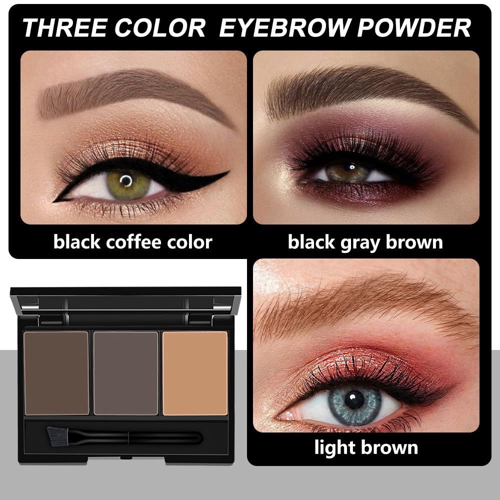 Brow Powder Kit – Long-Lasting 3-Color Brow Filler for Full, Defined Natural Brows, Contour Palette