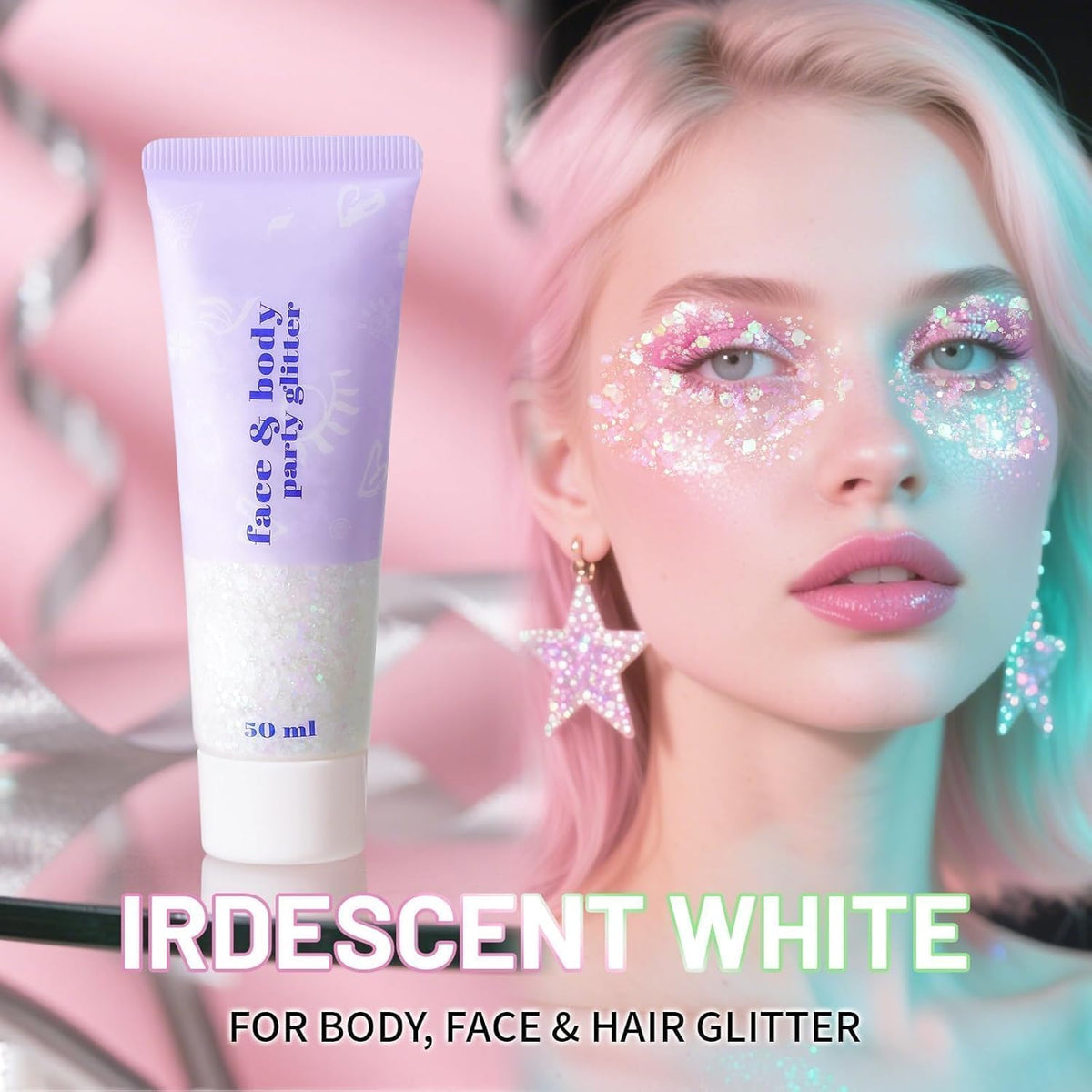 DAGEDA Iridescent Body Glitter Gel, Holographic Face Glitter Body Gel Rave Party Accessories