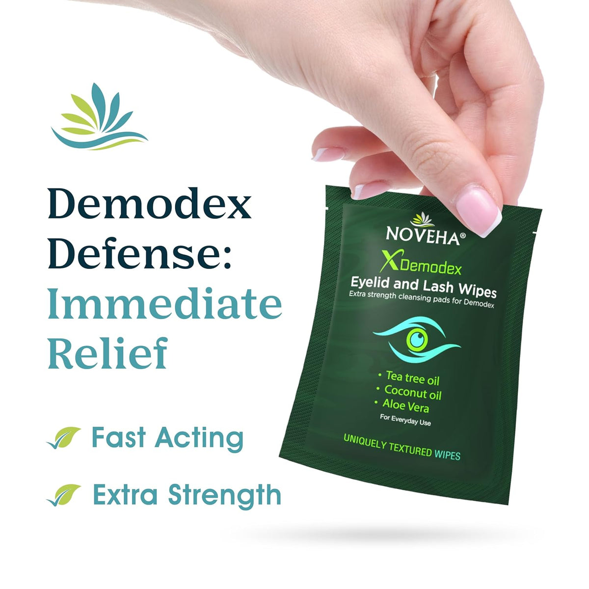 NOVEHA Demodex Eyelid & Lash Wipes | Box Of 60 Individually Wrapped Extra Strength Cleansing