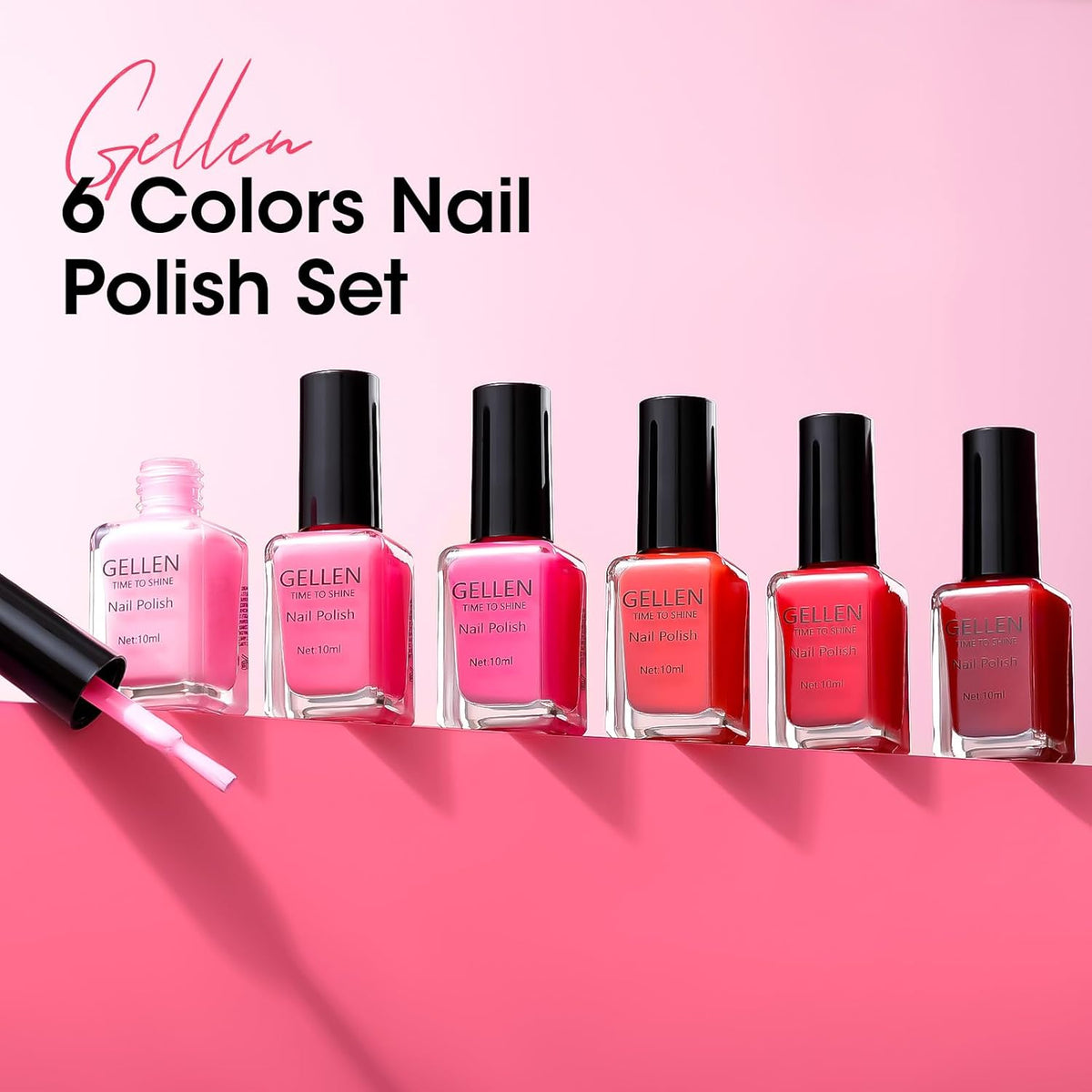 GELLEN Red Pink Nail Polish, Quick Air Dry Natural Traditional Regular Nail Polish Bright Red Hot