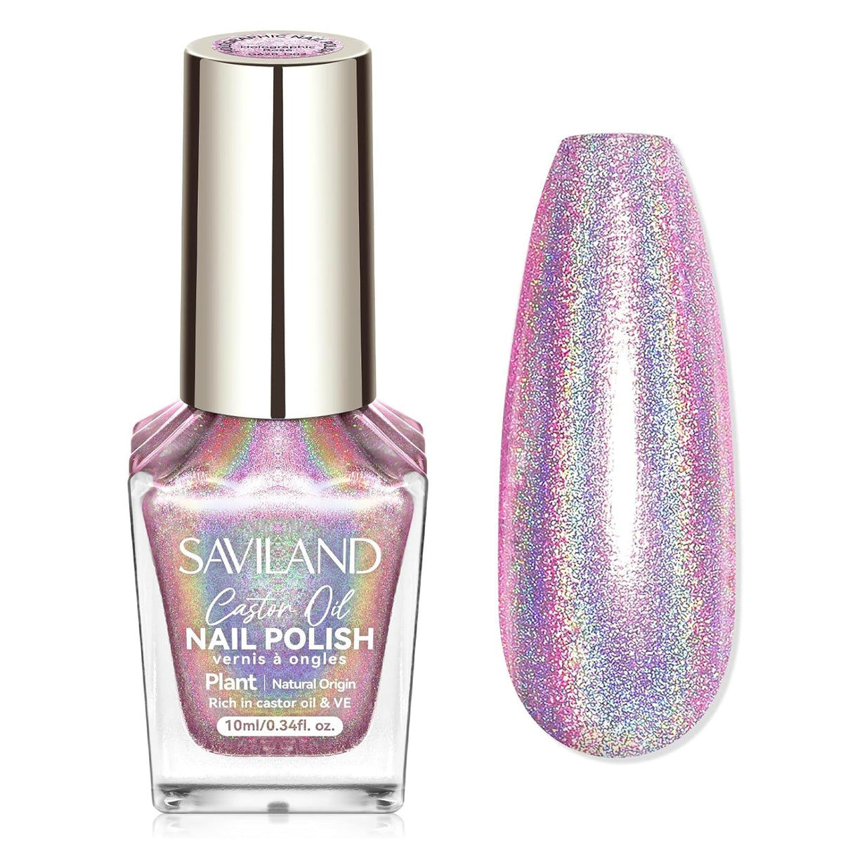 SAVILAND Holographic Nail Polish Pink: Metallic Chrome Nail Polish Air Dry Fast,10 ml/0.34 oz High
