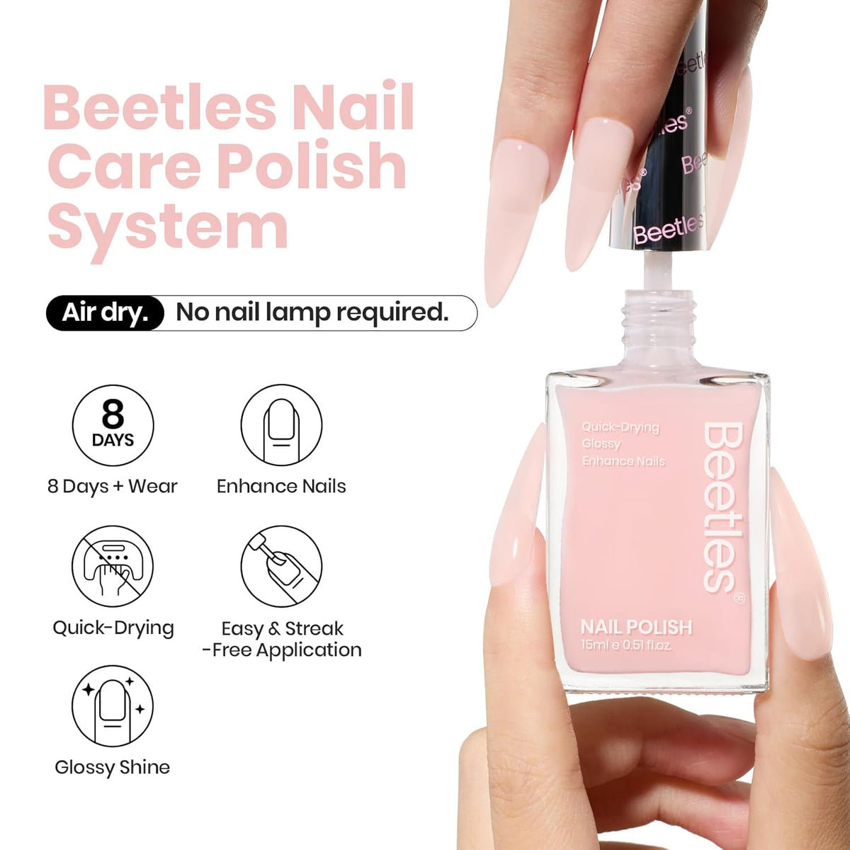 Beetles Nail Polish - Light Pink Natural Nail Polish Natural Nail Concealer Fast Dry Quick Nail