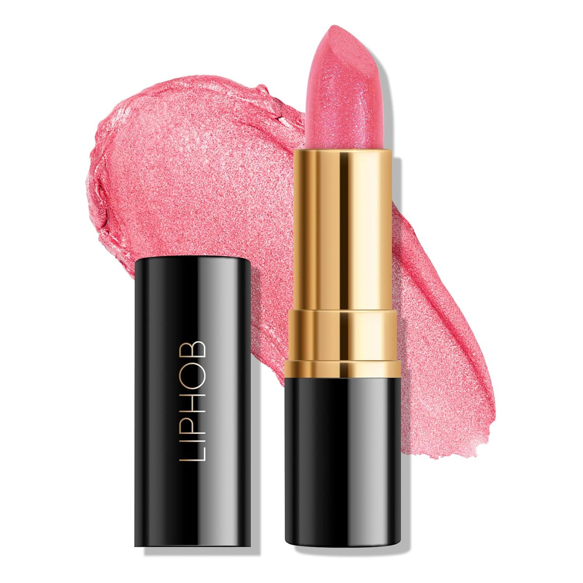 KYDA Pink Shimmer Lipstick, Metallic Pearl Lipstick, Lasting Non-sticky Glitter Lips Color, High