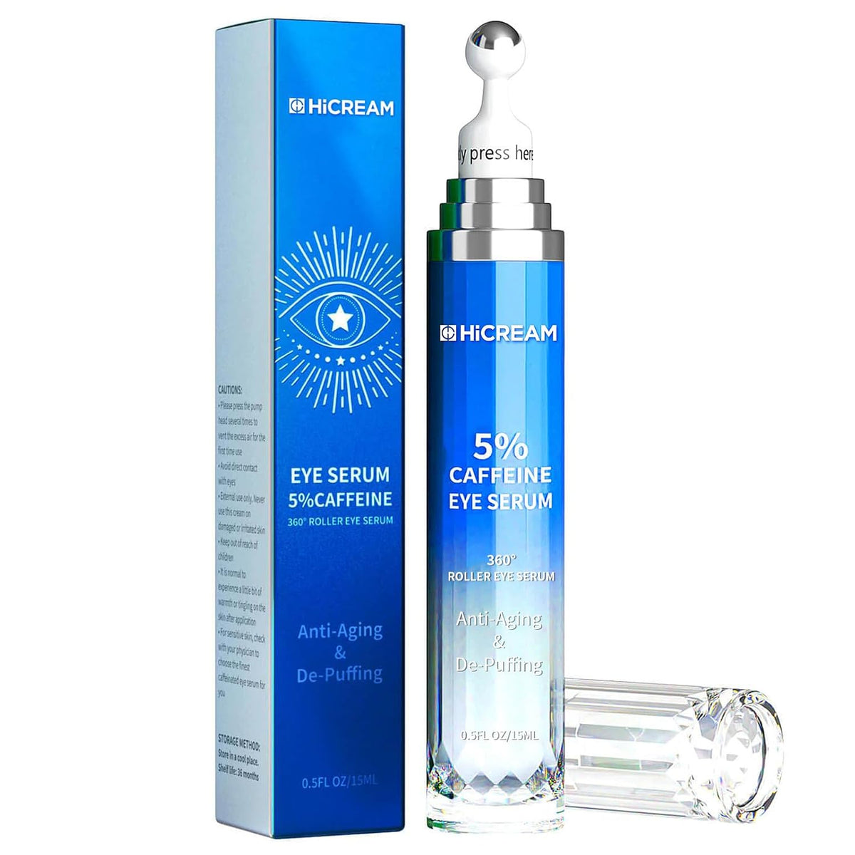 Eye Cream with 5% Caffeine Hyaluronic Acid for Puffy, Fine Lines, Dark Circles and Wrinkles, Under