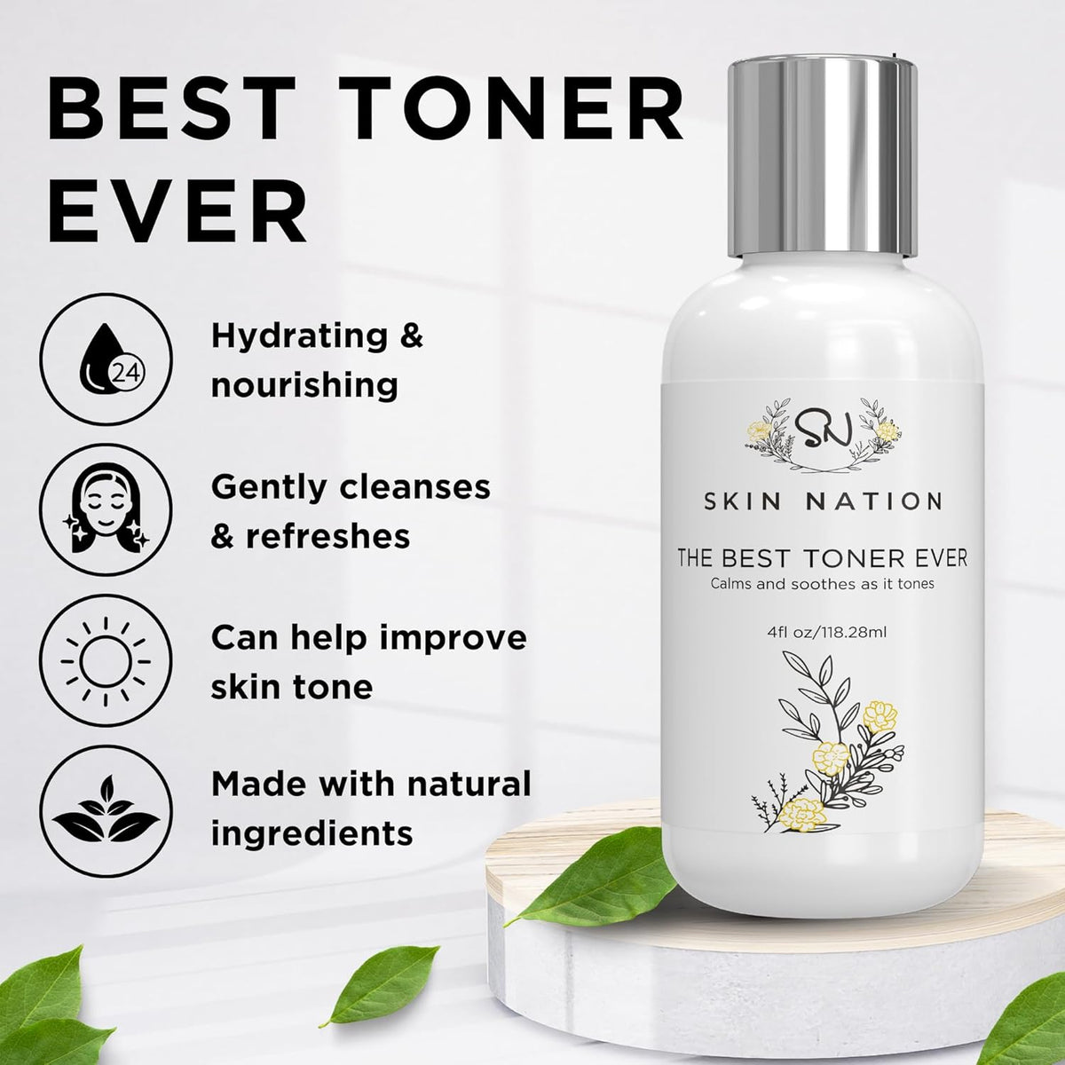 Skin Nation Hydrating Gentle Rosewater Toner with Aloe Vera and Chamomile, Alcohol-Free and