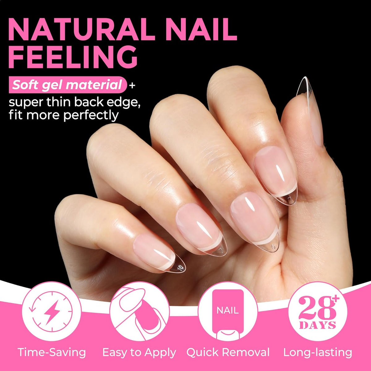 UNA GELLA Short Almond Fake Nails 216pcs Pre-shape Gel Acrylic Nail Tips for Full Cover Nail