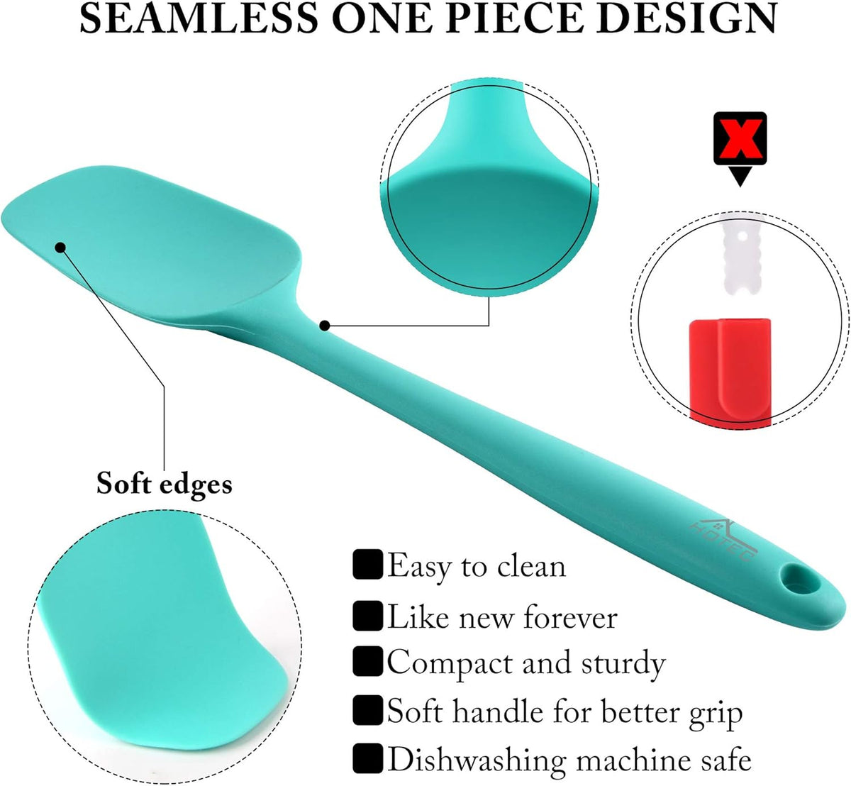 HOTEC 600℉ Heat Resistant BPA-Free Silicone Rubber Spatula Set,Kitchen Cooking Spatulas, Baking