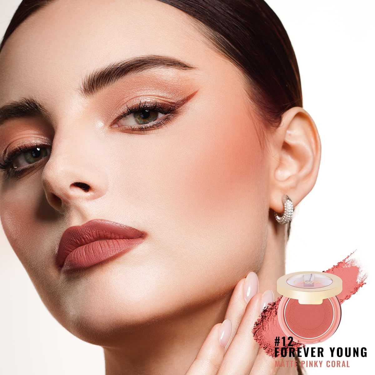 Oulac Blush Face Coral Matte | Pigmented Powdery Cream Blusher Warm Skin Light Medium| Natural